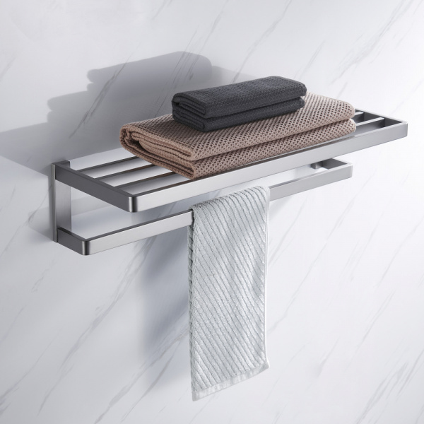 Полка ABBER Westen одинарная, 600 мм настенная, нержавеющая сталь, прямоугольная, для полотенец, в ванную/туалет/душевую кабину, цвет сатин AA1758SP