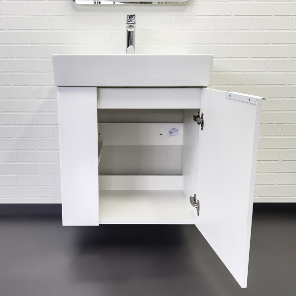 Тумба с раковиной Comforty Асти 60П, 60х70х45,5 см, подвесная, 1 распашная дверца, ЛДСП/МДФ, прямоугольная, цвет- белый глянец/раковина COMFORTY CF3WL032, прямоугольная, цвет белый, встраиваемая
