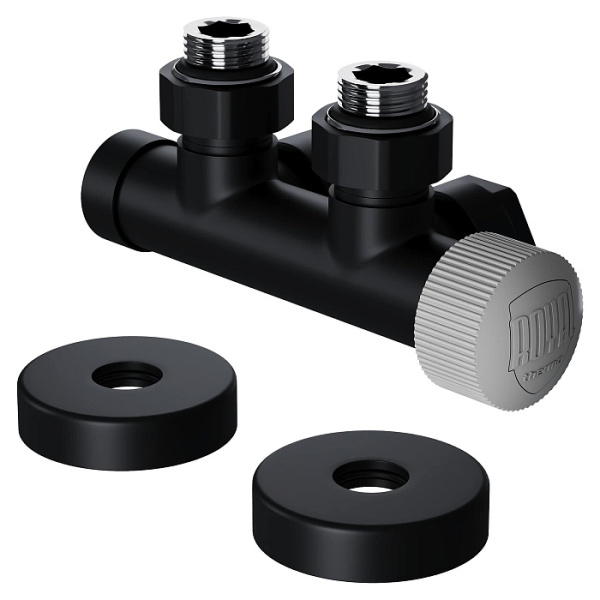 Узел нижнего подключения Royal Thermo Design Pro термостатический угловой 15мм М30х1,5 цвет черный матовый, латунь, для нижнего подключения радиаторов RANPU11215BL