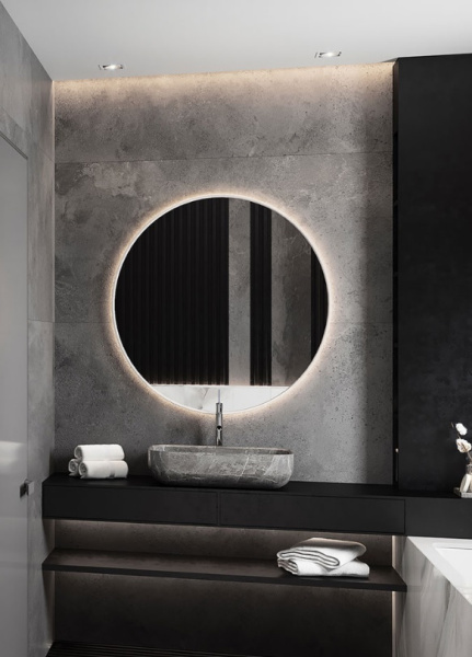 Зеркало Azario Плаза, 65х65 см, с LED/ЛЕД-подсветкой, с диммером, круглое, с подогревом, выключатель сенсорный, для ванны, навесное/подвесное/настенное