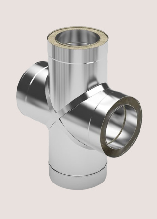 Тройник-сэндвич с ревизией DN115/200, 90° градусов Теплодар Профи, для дымохода, из нержавейки (внутренняя труба: 0.8 мм AISI 439, внешняя: 0.5 мм AISI 430)