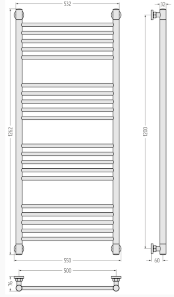 Полотенцесушитель Сунержа "Богема+" прямая 1200х500 водяной