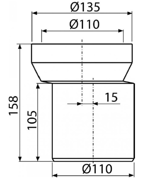 Труба фановая AlcaPlast для унитаза эксцентрическая 110х158 мм белая, смещение оси 15 мм, полипропилен 