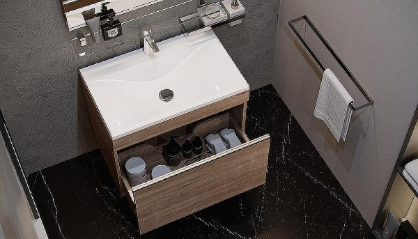 Тумба под раковину Velvex Pulsus 700-0-1, 695х447х520 мм, подвесная, цвет дуб сонома, 1 выдвижной ящик с доводчиками, подходит раковина Pulsus 70, универсальная, в ванную комнату