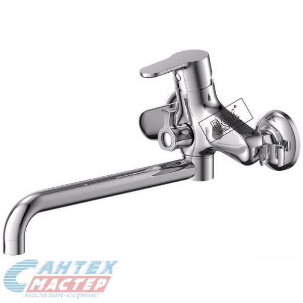 Смеситель для ванны/душа D&K Marx Rhein однорычажный, керамический, настенный, излив длинный литой 326 мм, латунь хром, горизонтальный, фиксированный, однорукий, кран, комплект, сантехника, размер, характеристики, высота, расстояние (Д&K)