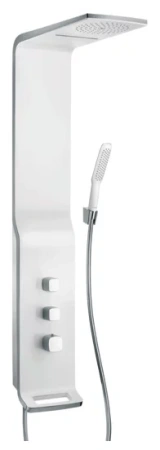 Душевая панель Hansgrohe Raindance Lift 180 2jet, внешнего/наружнего монтажа, 128,1х51,6 см, стеновая, с верхним/ручным душем, без излива, смеситель термостатный, алюминий, цвет хром/белый, для ванны/ванной