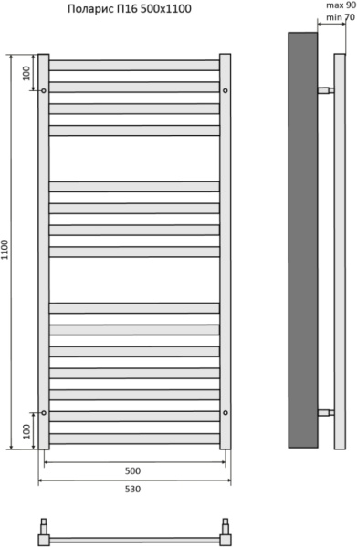 Полотенцесушитель Aquatek Поларис водяной П16 500х1100 мм хром, нержавеющая сталь, лесенка, подключение нижнее