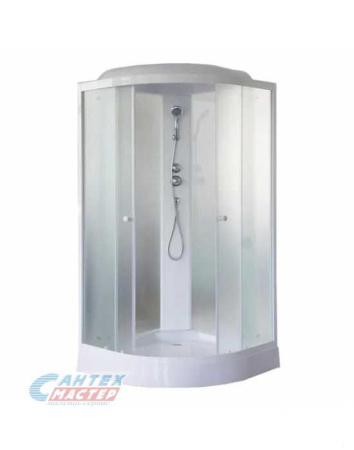 Душевая кабина 90х90х210 см Parly ET93 поддон низкий, полукруглая, угловая, прозрачная, стекло жемчужное, без гидромассажа, смеситель, с верхним душем, профиль хром матовый, прозрачное стекло, белая, закрытая