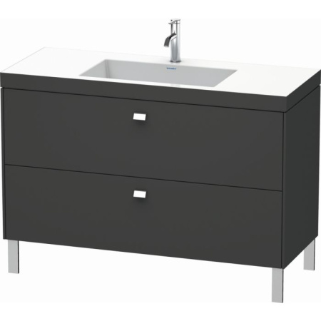 Тумба c раковиной Duravit Brioso, 120х48х61,3 см, подвесная, 2 выдвижных ящика, ДСП, цвет: графит матовый/хром /Vero Air, мебельная, прямоугольная, цвет белый, фарфоровая, 1 отверстие под смеситель, без перелива