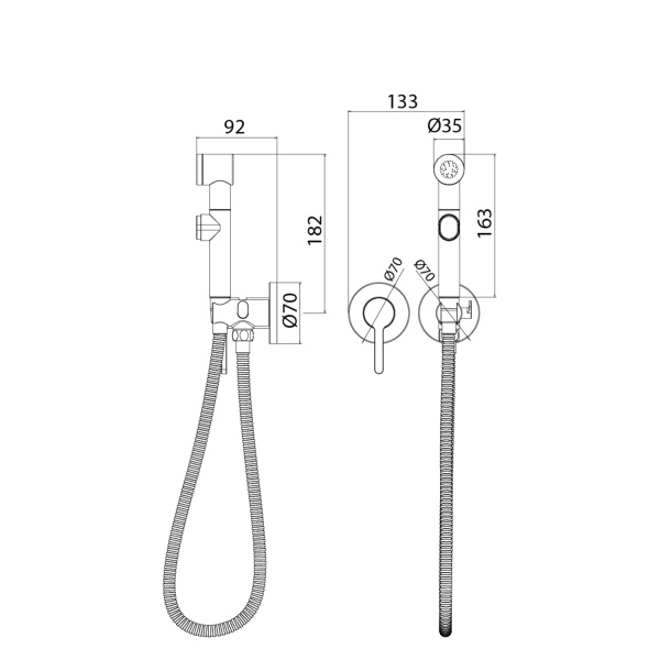 Смеситель IDDIS Axes с гигиеническим душем, встраиваемый, однорычажный, керамический, без излива, с гибким шлангом/лейкой, латунь, цвет хром, с крючком для полотенца