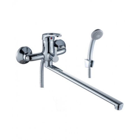 Смеситель для ванны/душа Rossinka, настенный, однорычажный, поворотный, длина излива 350 мм, керамический, латунь, цвет хром