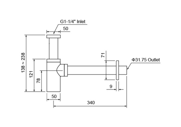 Сифон для раковины Aquatek AQ6012BG бутылочный, без выпуска, 1 1/4" горизонтальный/боковой выпуск (в стену), латунь/нержавеющая сталь, цвет шлифованное золото, для раковины/умывальника