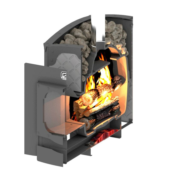 Печь Былина-18 Ч (1.2) ТЕПЛОДАР Панорама, русская баня, масса камней 60 кг, на дровах/брикетах