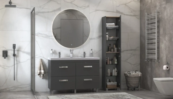 Пенал Velvex Orlando 400, 400х298х1895 мм напольный, 2 распашные дверцы, цвет графит, в ванную комнату, влагостойкий, универсальный