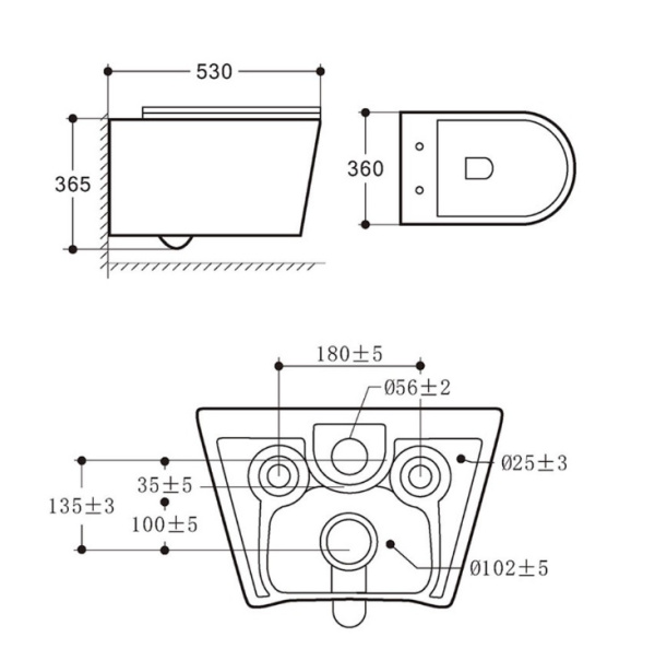 Унитаз подвесной Vincea Cute 53,5х36х36,5 безободковый, цвет белый, фарфор, овальный, горизонтальный выпуск (в стену), для инсталляции/скрытого бачка, антивсплеск