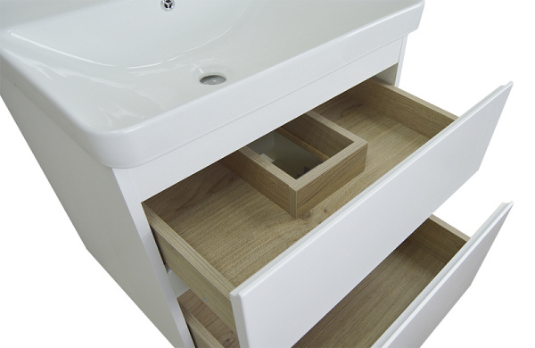 Тумба с раковиной Azario Мила 60Н, 60х46х85 см, напольная, 2 выдвижных ящика, МДФ/ЛДСП, прямоугольная, цвет-белый/раковина Monte 60, прямоугольная, цвет белый