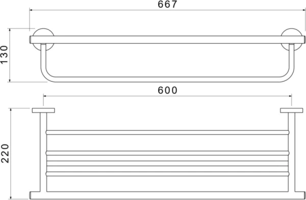 Полка Aquatek Оберон с полотенцедержателем, 600х220 мм настенная, цвет хром, нержавеющая сталь/латунь, прямоугольная, подвесная, для душа/ванной