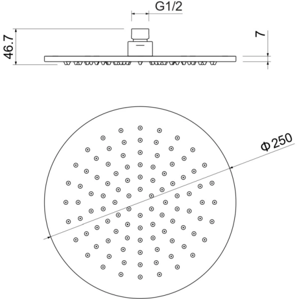 Верхний душ Aquatek AQ2077BG круглый, 1 режим, размер 250х7 мм, нержавеющая сталь, цвет шлифованное золото, для душа/ванной, на стену/на потолок