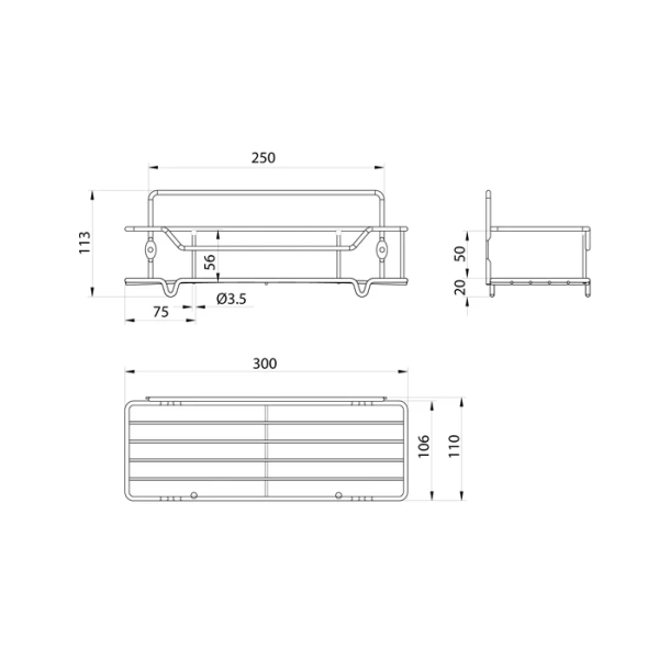 Полка одноярусная Milardo Grid прямая, 300х113 мм проволока стальная, цвет черный матовый, 2 крючка GRICS1BM44