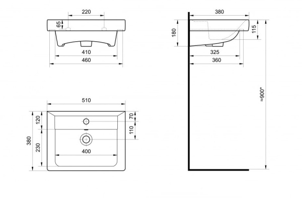 Раковина Santek Тигода 50, 50.6х38х16.5 см, встраиваемая, прямоугольная, классическая/стандартная, цвет белый, керамическая/фарфоровая, отверстие под смеситель, слив-перелив