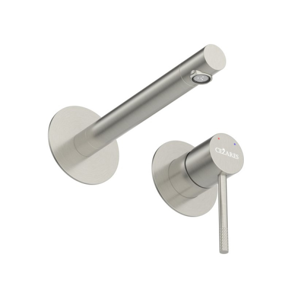 Смеситель для раковины Cezares Relax встраиваемый, однорычажный, длина излива 200 мм, неповоротный, керамический, нержавеющая сталь, цвет сатин, внутренний/скрытый монтаж RELAX-BLI2-2-IN-W0