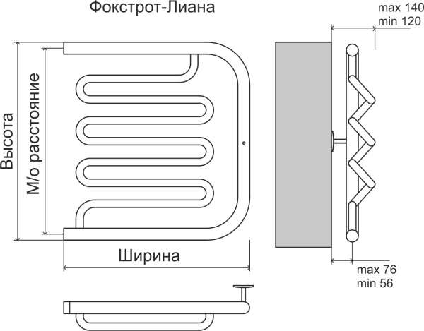 Полотенцесушитель 600х600 мм Terminus Фокстрот Лиана 1" дюйм. водяной, боковое подключение, межосевое расстояние 600 мм