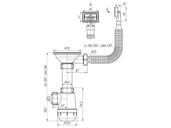 Сифон ANI-grot 3 1/2*40 с переливом A0145S
