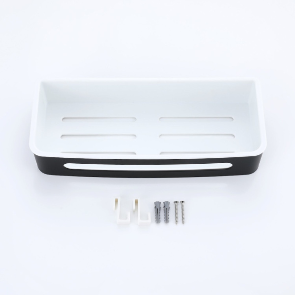 Полка Raglo R340.02.06 прямоугольная, 290 мм настенная/подвесная, нержавеющая сталь/ABS-пластик, для ванных принадлежностей, в ванную/туалет/душевую кабину, цвет черный