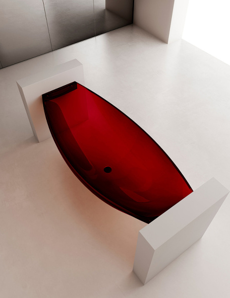 Ванна ABBER Kristal 180х80, из полиэфирной смолы, цвет- прозрачный (красный), (без гидромассажа) овальная, подвесная, правосторонняя/левосторонняя, правая/левая, универсальная