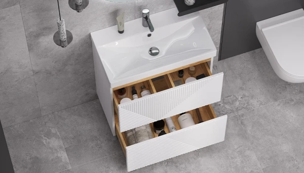 Тумба под раковину Velvex Edge 700-0-2, 694х388х796 мм напольная, цвет белый глянец, 2 выдвижных ящика, подходит раковина 9696-70, универсальная, в ванную комнату