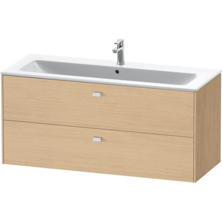 Тумба c раковиной Duravit Brioso, 120х48х61,3 см, подвесная, 2 выдвижных ящика, ДСП, цвет: натуральный дуб/хром /Vero Air, мебельная, прямоугольная, цвет белый, фарфоровая, без отверстия под смеситель, без перелива