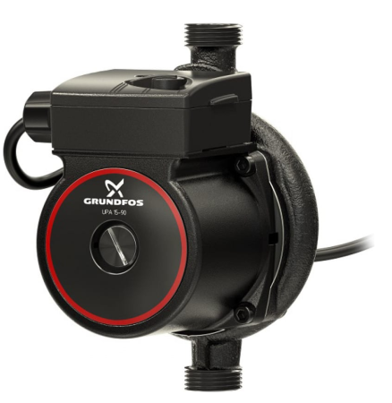 Насос повысительный GRUNDFOS UPA 15-90, L160 мм, D15 мм, 1.5 м³/ч, напор 9 м, 10 бар, 0,12 кВт, 220 В, с гайками, повышающий давление, для систем отопления частных домов, квартир, горячей, холодной, чистой воды, ГВС,ХВС, теплого пола, водоснабжения