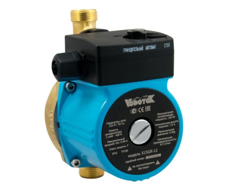 Насос циркуляционный Vodotok X15GR-12, L160 мм, D15 мм, 1.38 м³/ч, напор 9 м, 6 бар, 0,1 кВт, 220 В, с гайками, повышающий давление, для систем отопления частных домов, квартир, горячей, холодной, чистой воды, ГВС,ХВС, теплого пола, водоснабжения