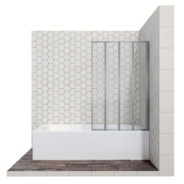 Шторка для ванны Ambassador Bath Screens 100х140 см, стекло прозрачное, профиль хром, четыре секции, складная, плоская/ панель, правая