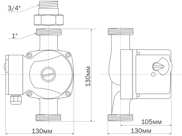 Насос циркуляционный Aquario АС 20/6-130 резьба 3/4"L 130 мм, напор 6 м, 10 бар, 4.0 м3/ч, 100 Вт для отопления 5206
