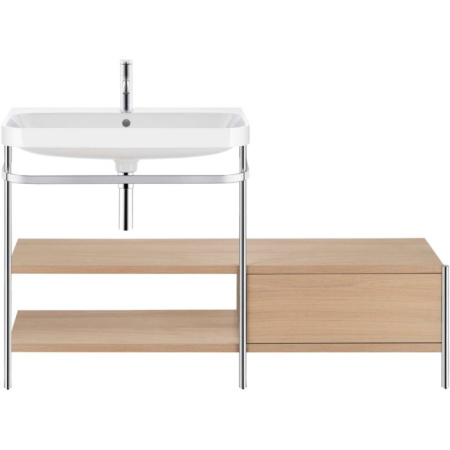 Консоль с раковиной Duravit Happy D.2 Plus c-bonded, 120х49х85 см, напольная, металл/ДСП 1 выдвижной ящик, 2 полки, правая, цвет: средиземноморский дуб /умывальник, цвет белый, керамика, 1 отверстие под смеситель