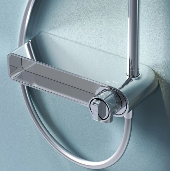 Душевая система AM.PM X-Joy, высота 1460 мм, цвет хром, комплект: однорычажный смеситель с изливом/тропический душ (с верхней лейкой)/стойка/лейка/шланг, наружного монтажа