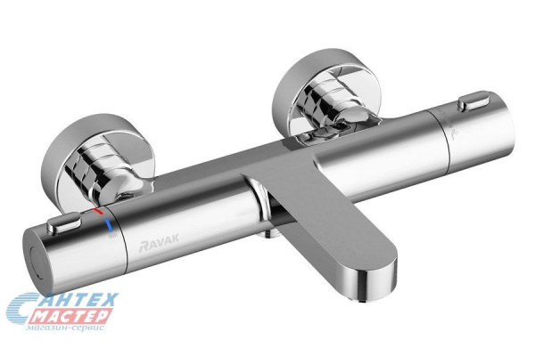 Смеситель для ванны/душа Ravak Termo 300 TE 023.00/15 термостатный, керамический, настенный, излив фиксированный 185 мм, латунь, цвет хром, короткий, универсальный, горизонтальный, кран, комплект, сантехника, размер, характеристики, высота