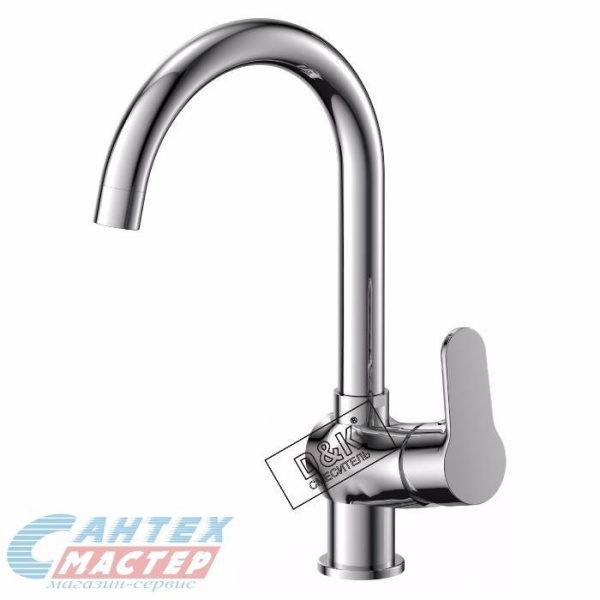 Смеситель для кухни/мойки D&K Marx Rhein однорычажный, керамический, с высоким изливом, длина 234 мм, поворотный, латунь, цвет хром, ёлочка, кухонный, хромированный, вертикальный, кран, комплект, сантехника, водопроводные, размер, характеристики