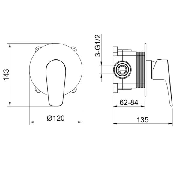 Смеситель для ванны/душа Aquatek Бетта настенный, однорычажный, встраиваемый, без излива, латунь, цвет оружейная сталь