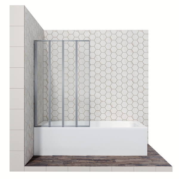 Шторка для ванны Ambassador Bath Screens 90х140 см, стекло прозрачное, профиль хром, четыре секции, складная, плоская/ панель, левая