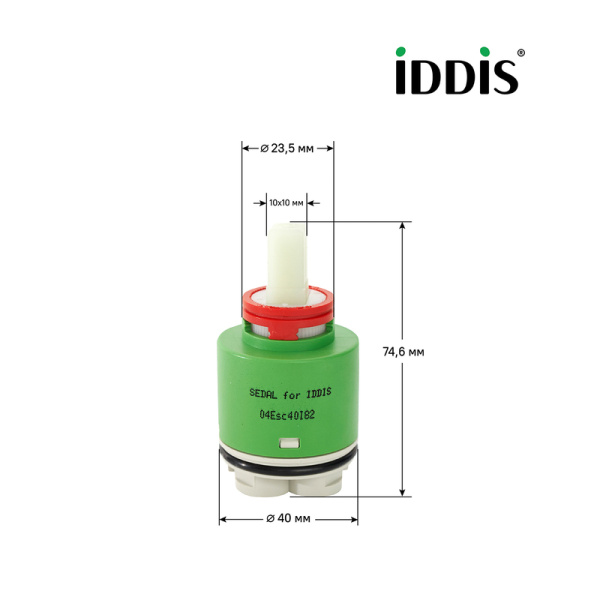 Картридж IDDIS Optima Home 40 мм, EcoStop, EcoControl высокий, керамический, для смесителя, с ножками, зеленый 04ESC40i82