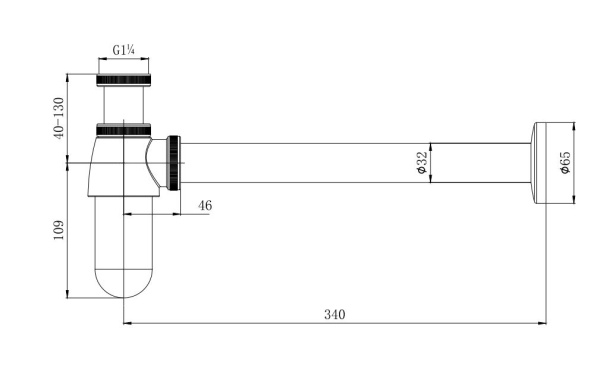 Сифон для раковины Aquatek AQ6011MB бутылочный, без выпуска, 1 1/4" горизонтальный/боковой выпуск (в стену), латунь/нержавеющая сталь, цвет матовый черный, для раковины/умывальника