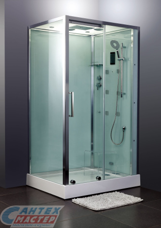 Душевая кабина 90х120х220 см Omega-2 L, BandHours (левая) поддон низкий, прямоугольная, угловая, с гидромассажем, с паром, с верхним душем, смеситель, профиль хром , прозрачное стекло, белая, закрытая