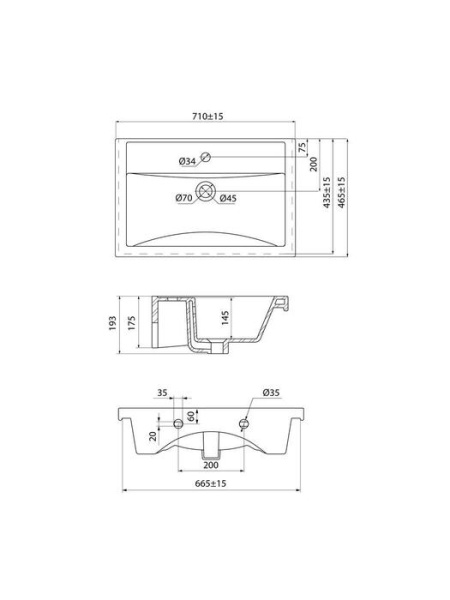 Умывальник мебельный IDDIS Optima Home 710х465х193 мм прямоугольная, сантехнический фарфор, цвет белый, с отверстием под смеситель, слив-перелив, раковина 4077000i28