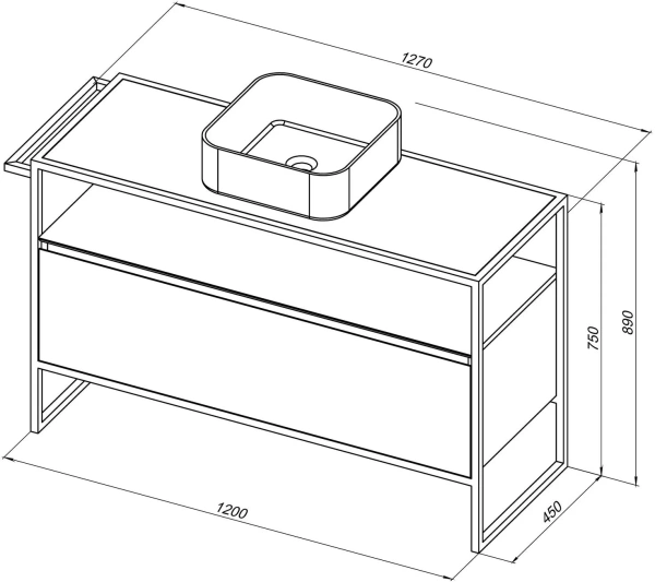 Тумба под раковину Allen Brau Priority 120, напольная, 1200х450х750 мм 1 выдвижной ящик, цвет антрацит матовый, прямоугольная, в ванную комнату, стиль лофт