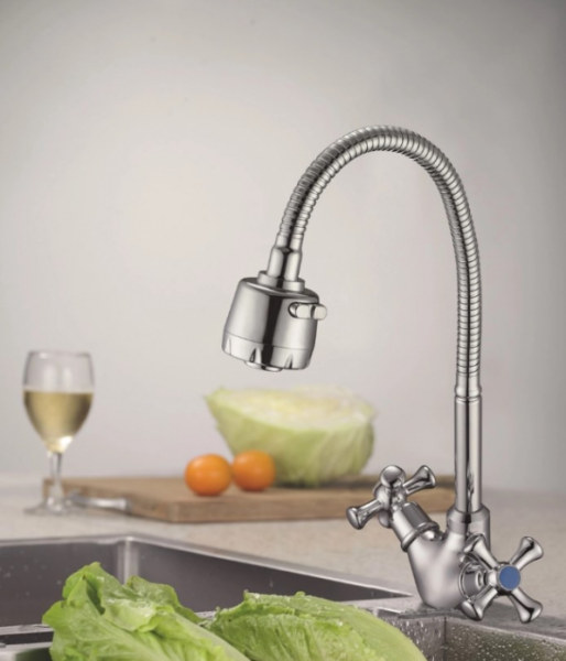 Смеситель для кухни/мойки HAIBA CRON CN4319-3 двухвентильный, поворотный, гибкий, длина 191 мм, силумин, цвет хром