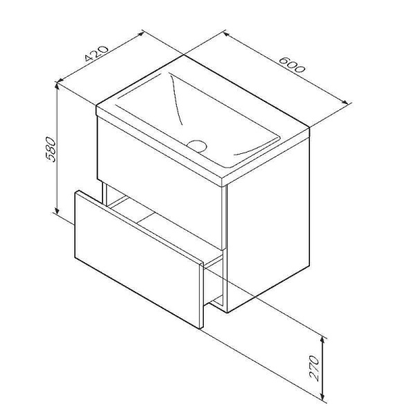 Тумба под раковину AM.PM Gem 60, 600x420x580 мм, подвесная, цвет черный матовый, 2 выдвижных ящика, под раковину/умывальник, прямоугольная, правая/левая, универсальная