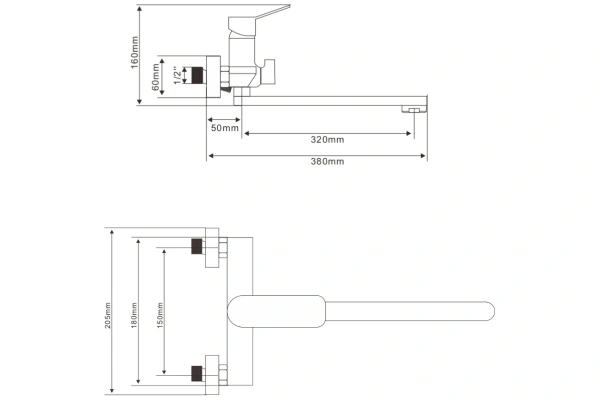 Смеситель для ванны/душа Olives AVIA AV17221 однорычажный, керамический картридж, настенный, излив поворотный 320 мм, латунь, цвет хром