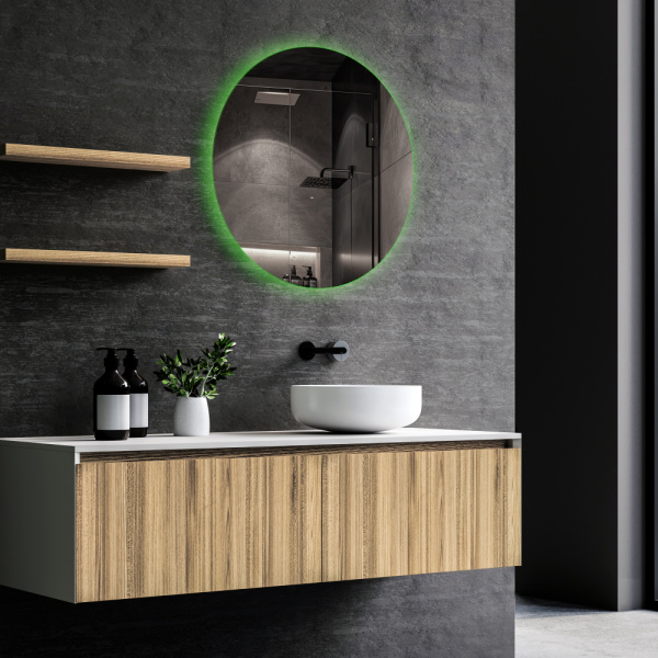 Зеркало Abber Mond 77х77 см, с LED/ЛЕД-подсветкой, круглое, SMART-управление, диммер, для ванны, навесное/подвесное/настенное